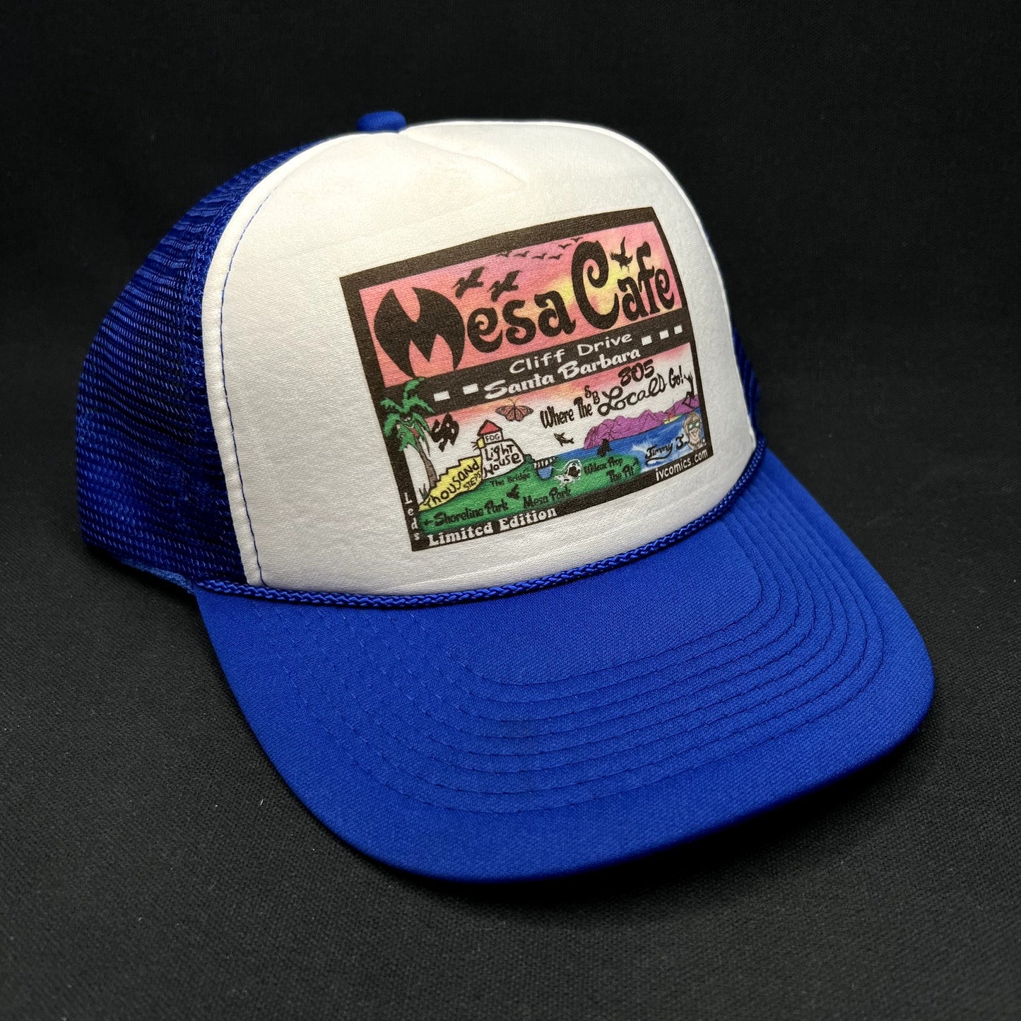 Mesa Cafe Santa Barbara Trucker Snapback Hat Blue SoCal Local
