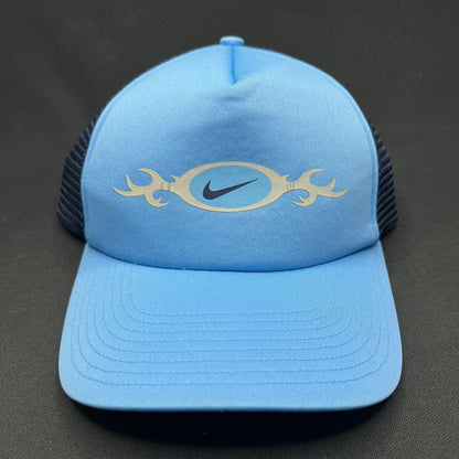 Vintage Nike Trucker Hat Blue Swoosh Spellout Snapback Y2K