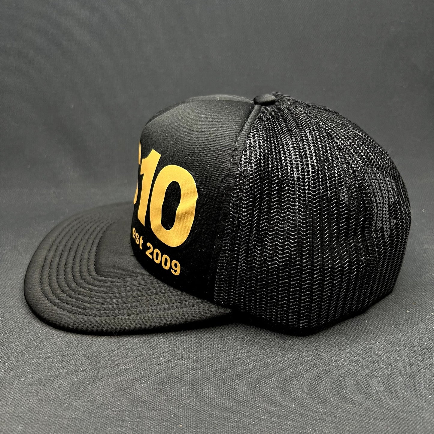 Cloud 10 C10 Otto Trucker Snapback Hat Black Gold Mesh Cap