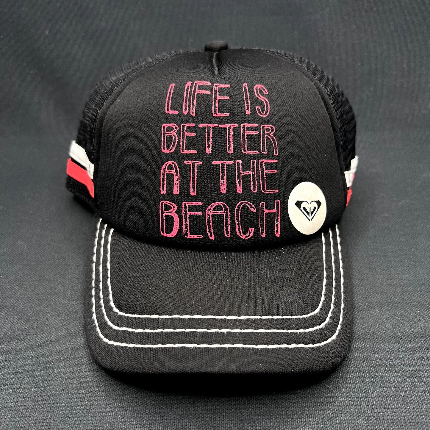 Roxy Life Is Better At The Beach Trucker Snapback Hat Black Pink