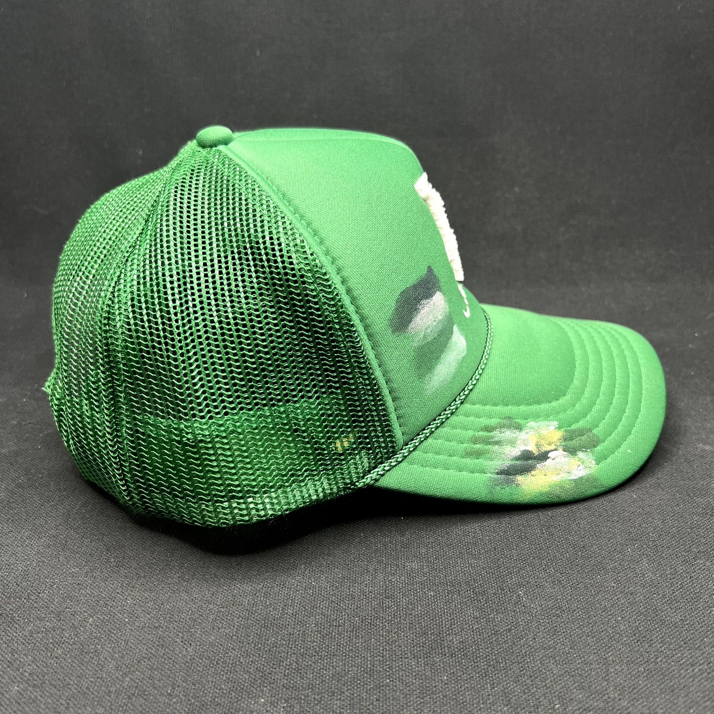 LA Art Club Painted Trucker Snapback Hat Green Custom Graffiti