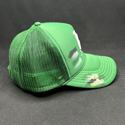 LA Art Club Painted Trucker Snapback Hat Green Custom Graffiti