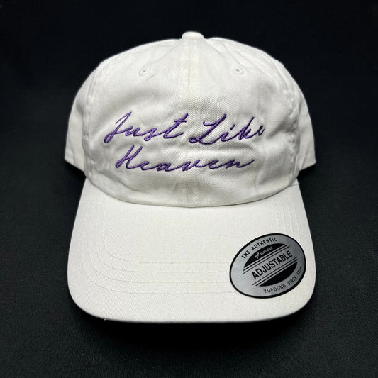 Just Like Heaven Script Strapback Hat White Purple Yupoong Classics Dad Cap NWT