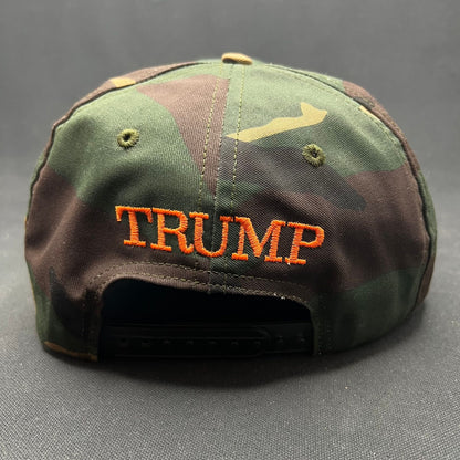 Trump 45 USA Camo Snapback Hat Made in USA Orange Embroidery