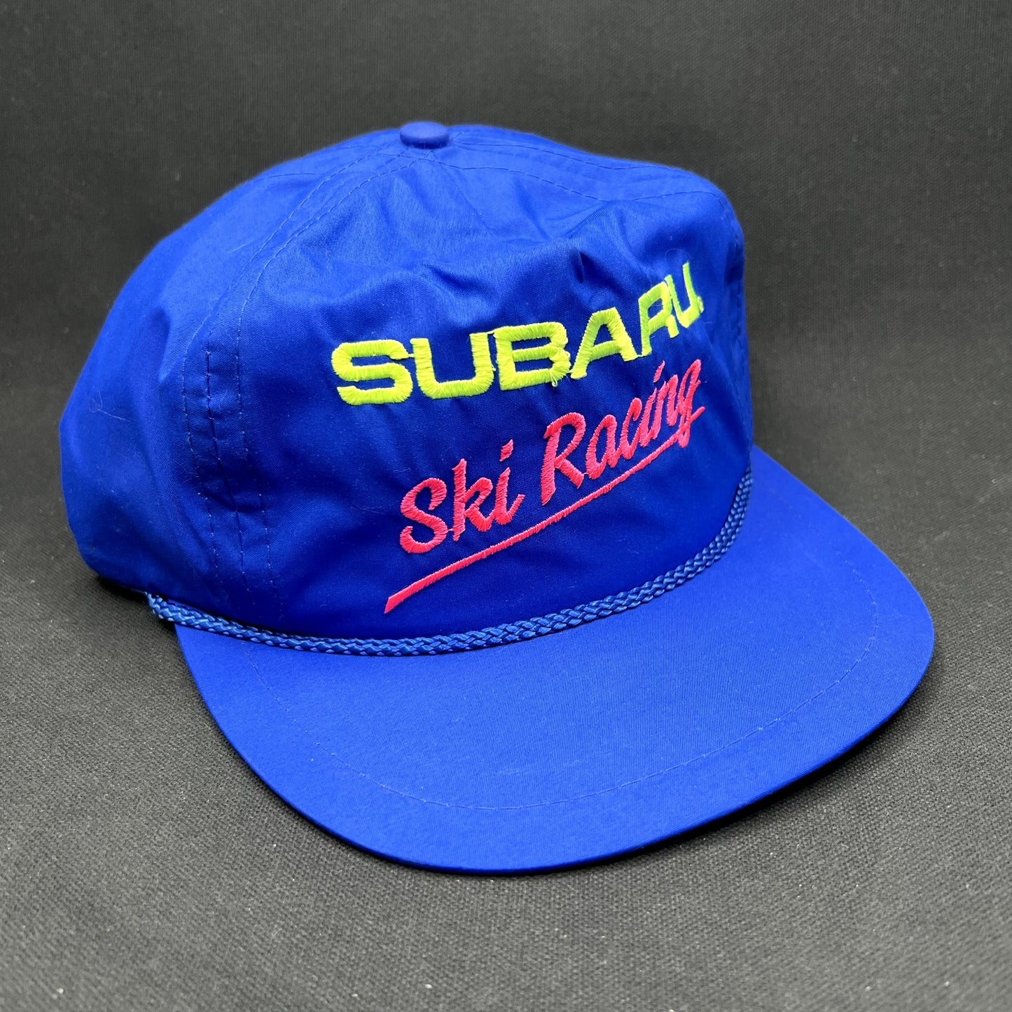 Vintage Subaru Ski Racing Strapback Hat Blue Bump Bonnets USA