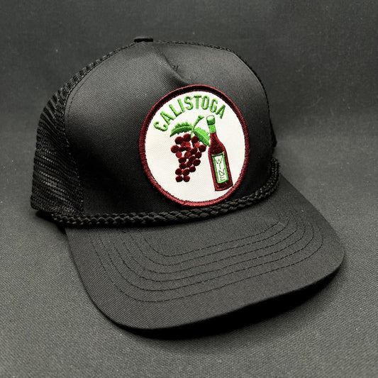 Vintage Calistoga Wine Trucker Snapback Hat Black Mesh Rope Cap Vineyard Napa