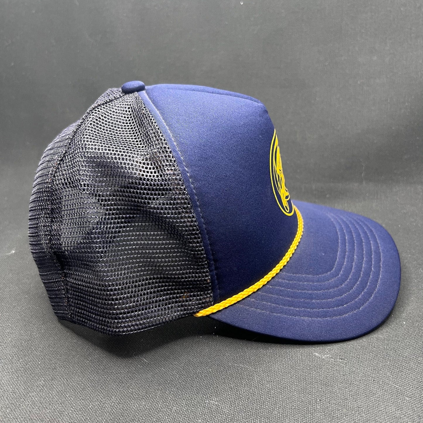 Vintage O’Neill Santa Cruz Surf Trucker Hat Navy Yellow Rope Snapback