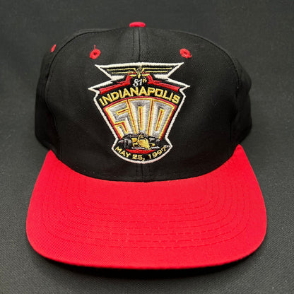 Vintage Indianapolis 500 1997 Snapback Hat Logo 7 Black Red Indy 500