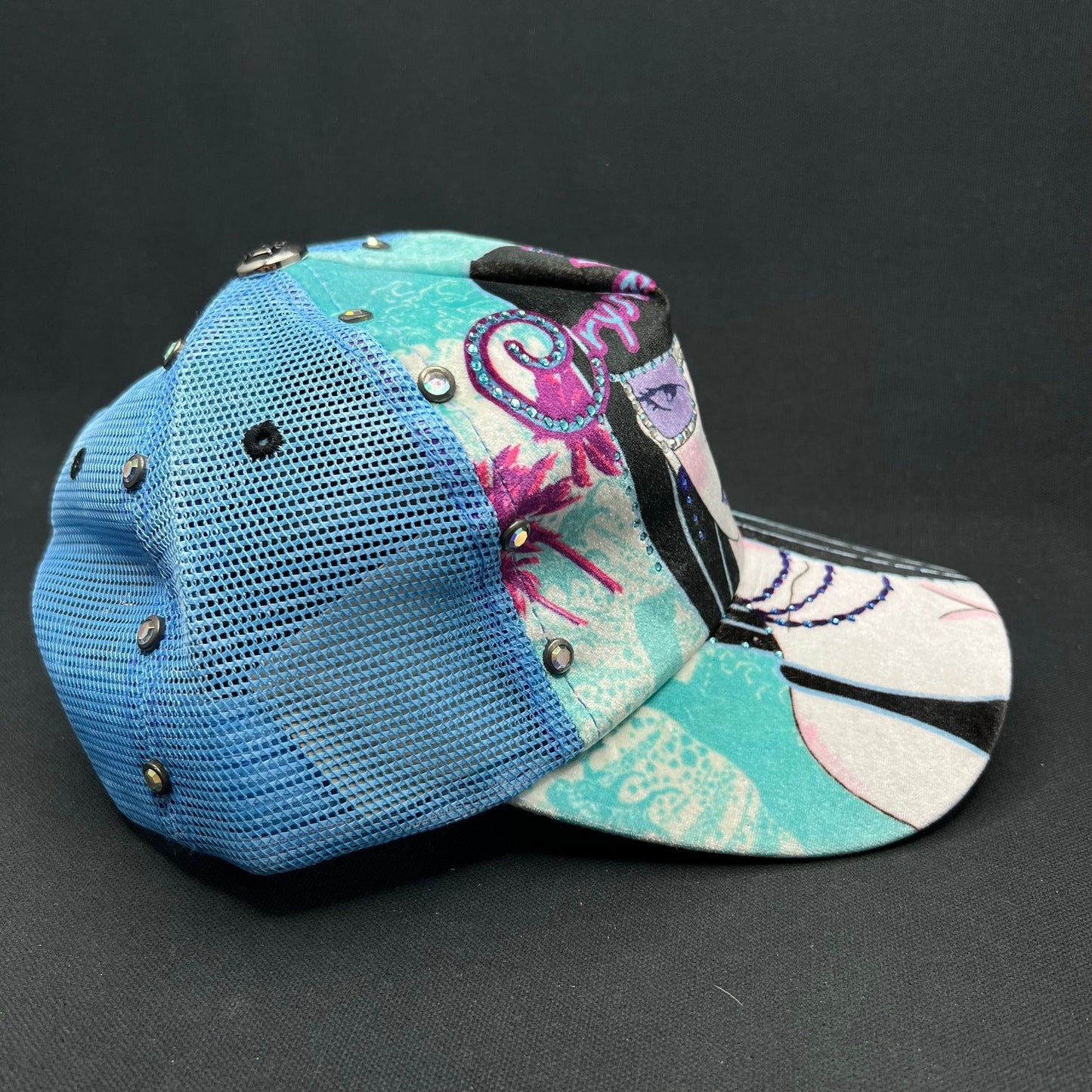 Crystal Rock Christian Audigier Blue Rhinestone Trucker Snapback Hat