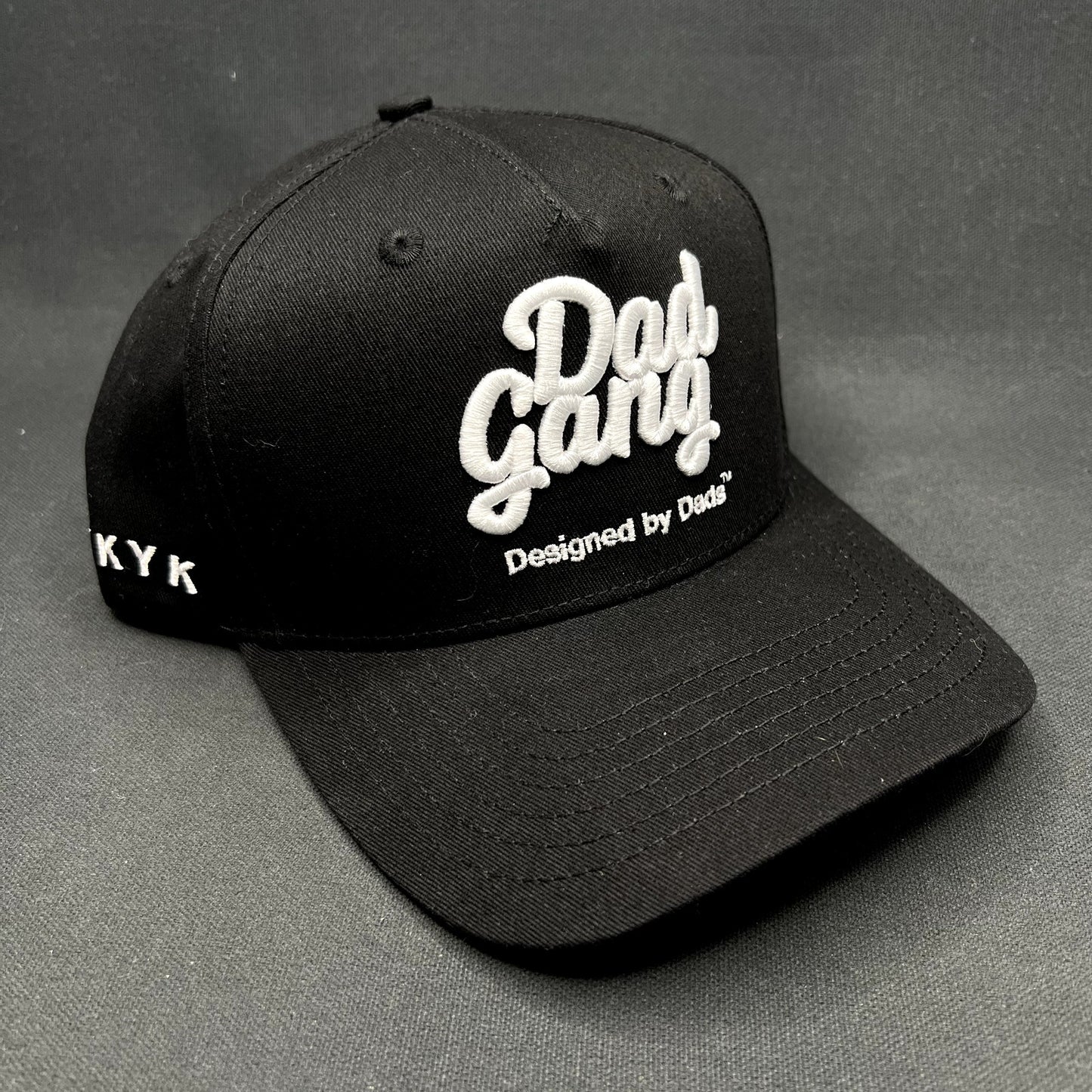 Dad Gang Designed by Dads Black Snapback Hat Script Logo Adjustable Cap