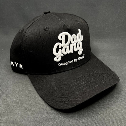 Dad Gang Designed by Dads Black Snapback Hat Script Logo Adjustable Cap