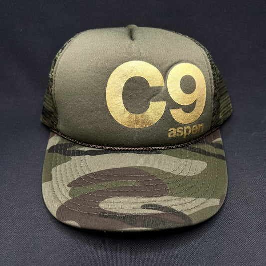 Vintage Cloud 9 Aspen C9 Trucker Snapback Hat Camo Rope Cobra Cap