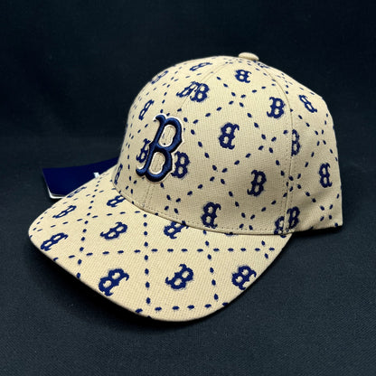 MLB Korea Boston Red Sox Monogram Strapback Hat Beige Blue Cap