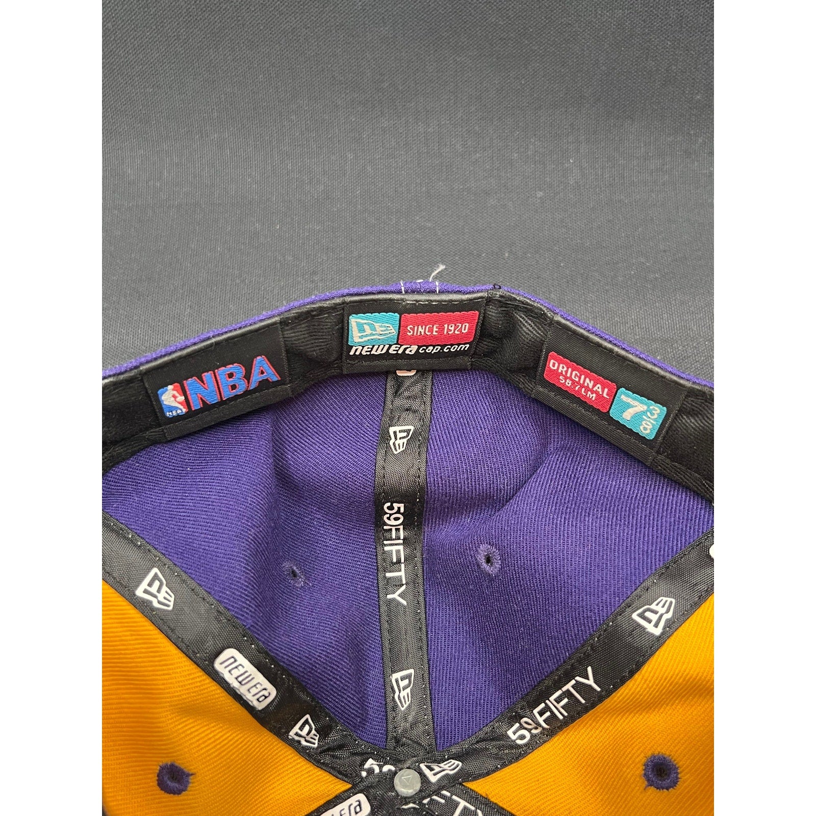 Vintage 2000s Lakers New Era 59FIFTY NBA Fitted Hat Purple Gold White 7 3/8