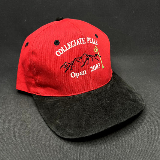 Vintage Collegiate Peaks Open 2003 Golf Strapback Hat Red Black Suede Colorado