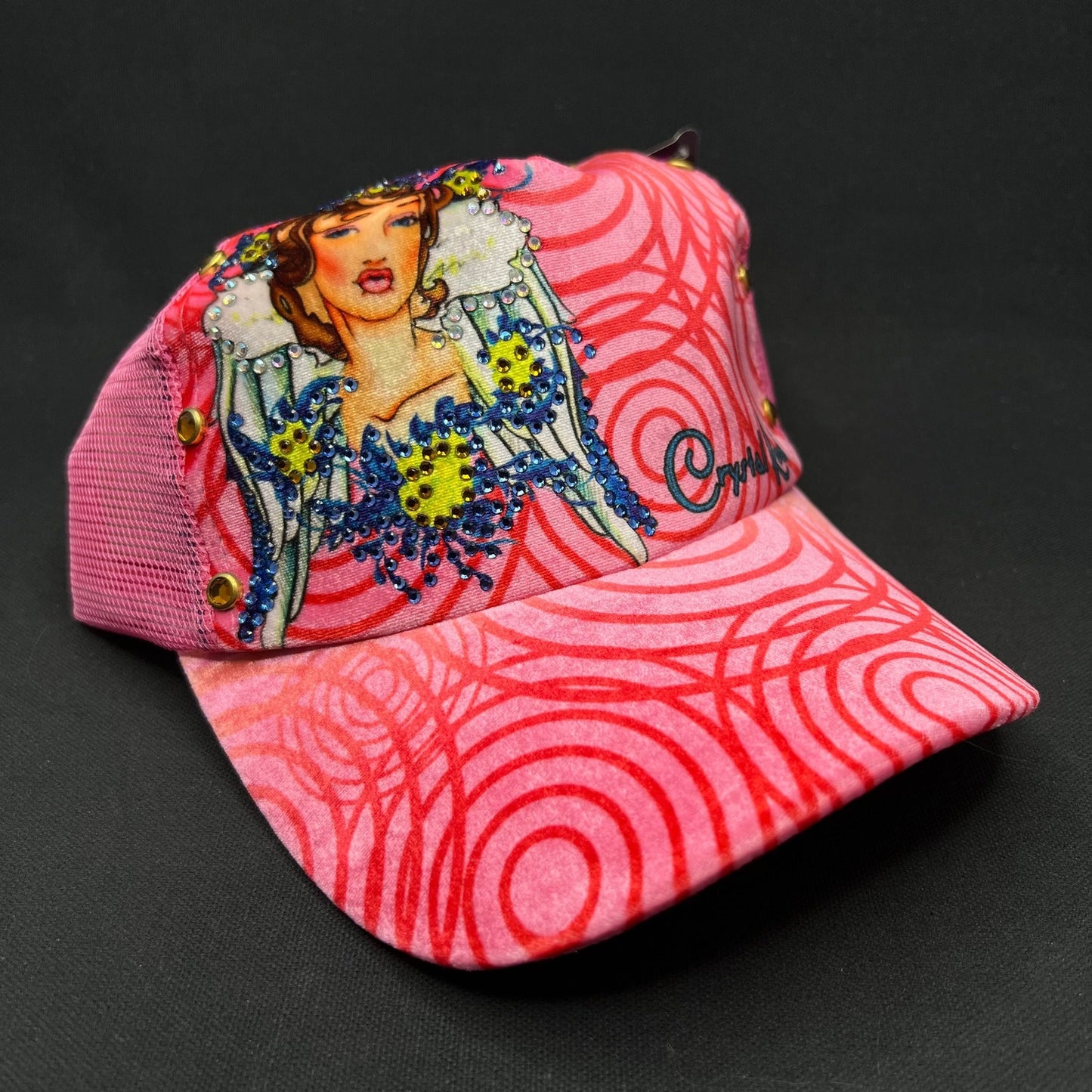 Crystal Rock Christian Audigier Pink Rhinestone Trucker Snapback Hat