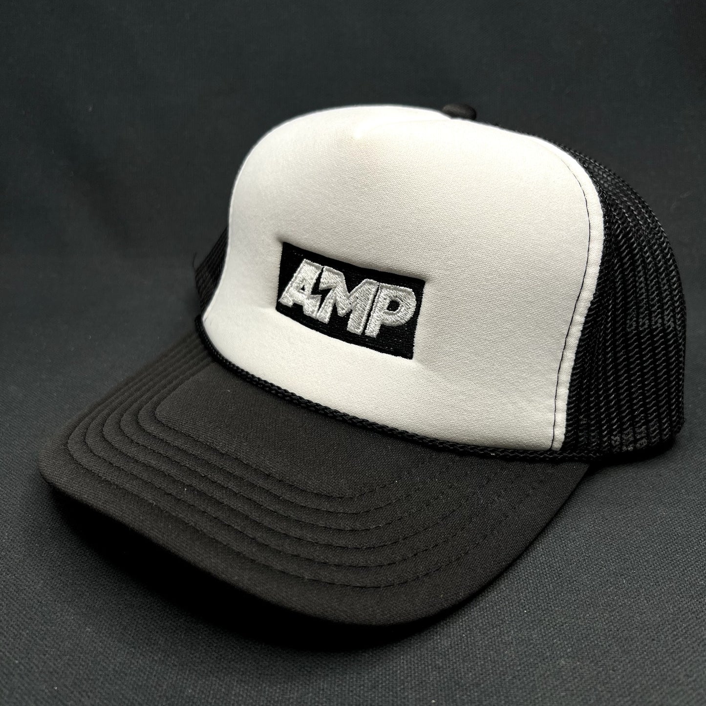 AMP Any Means Possible Trucker Hat Black White Snapback
