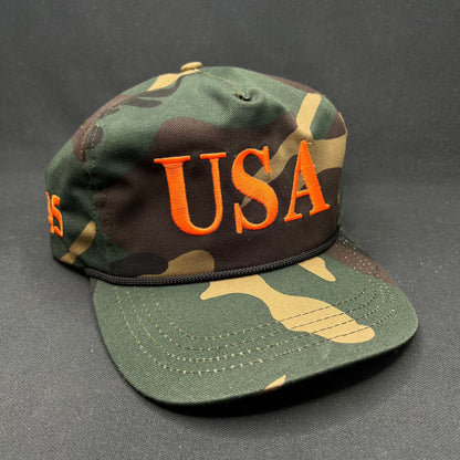 Trump 45 USA Camo Snapback Hat Made in USA Orange Embroidery