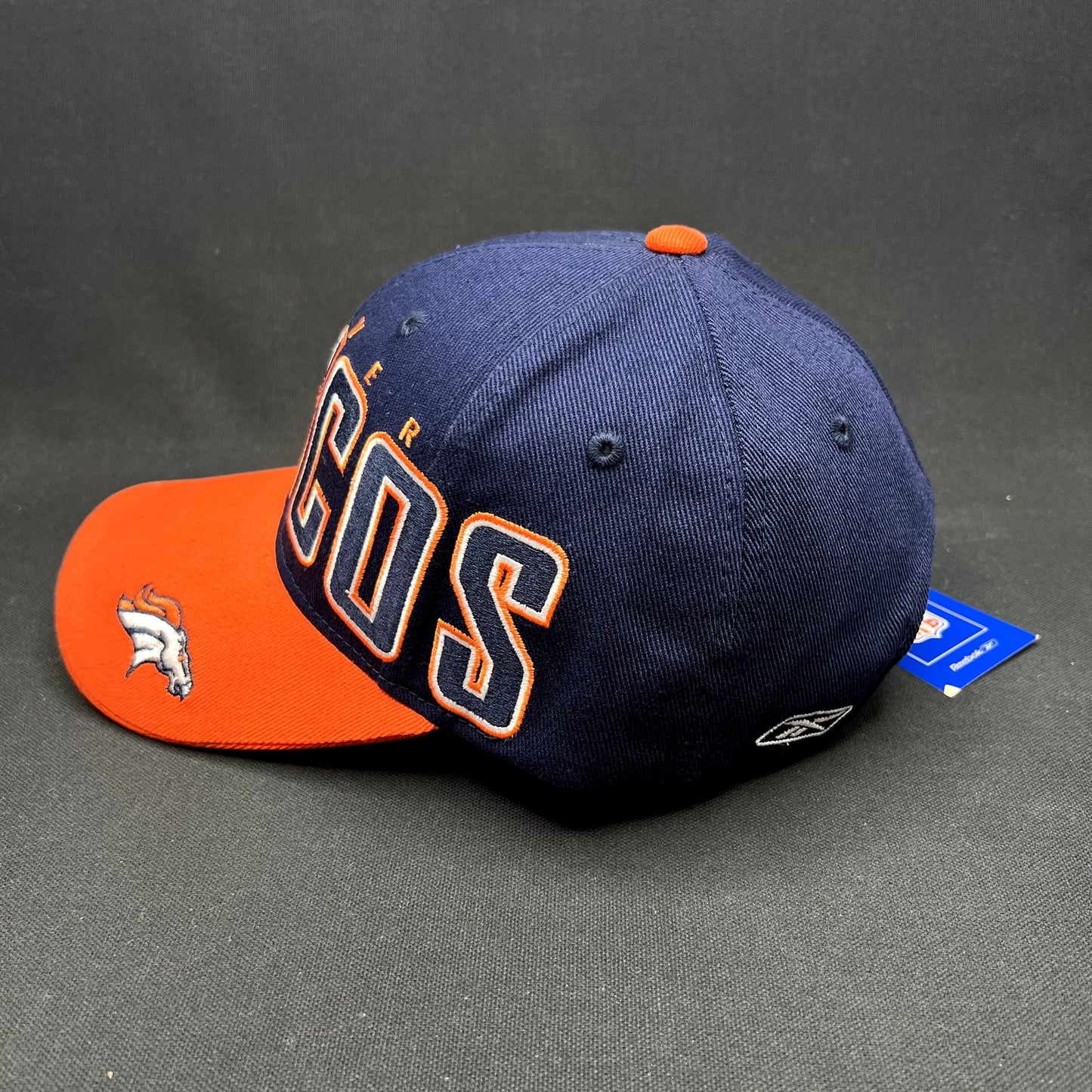 NWT Reebok Denver Broncos Strapback Hat NFL Big Logo Navy Orange Cap