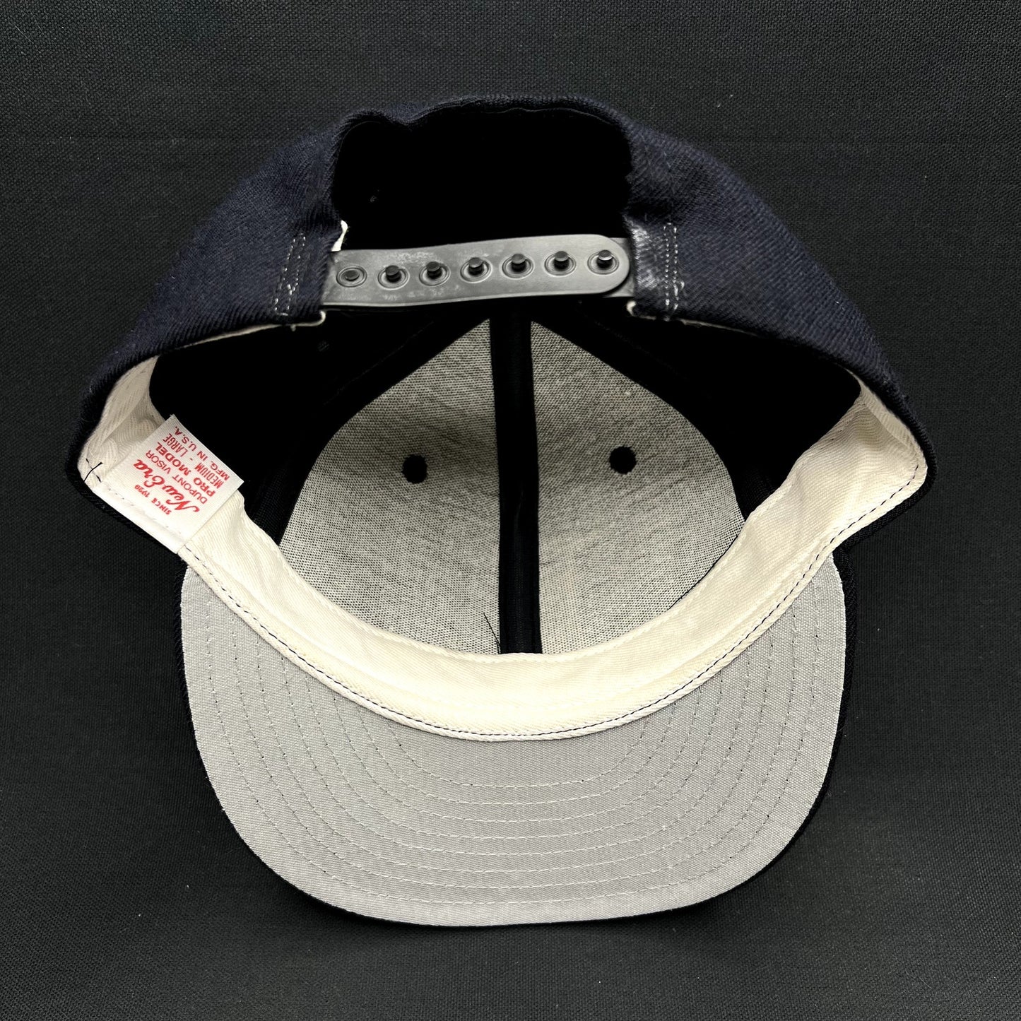 Vintage New Era USA Made Interlocking FL Snapback Hat Navy Gray Dupont Pro Model