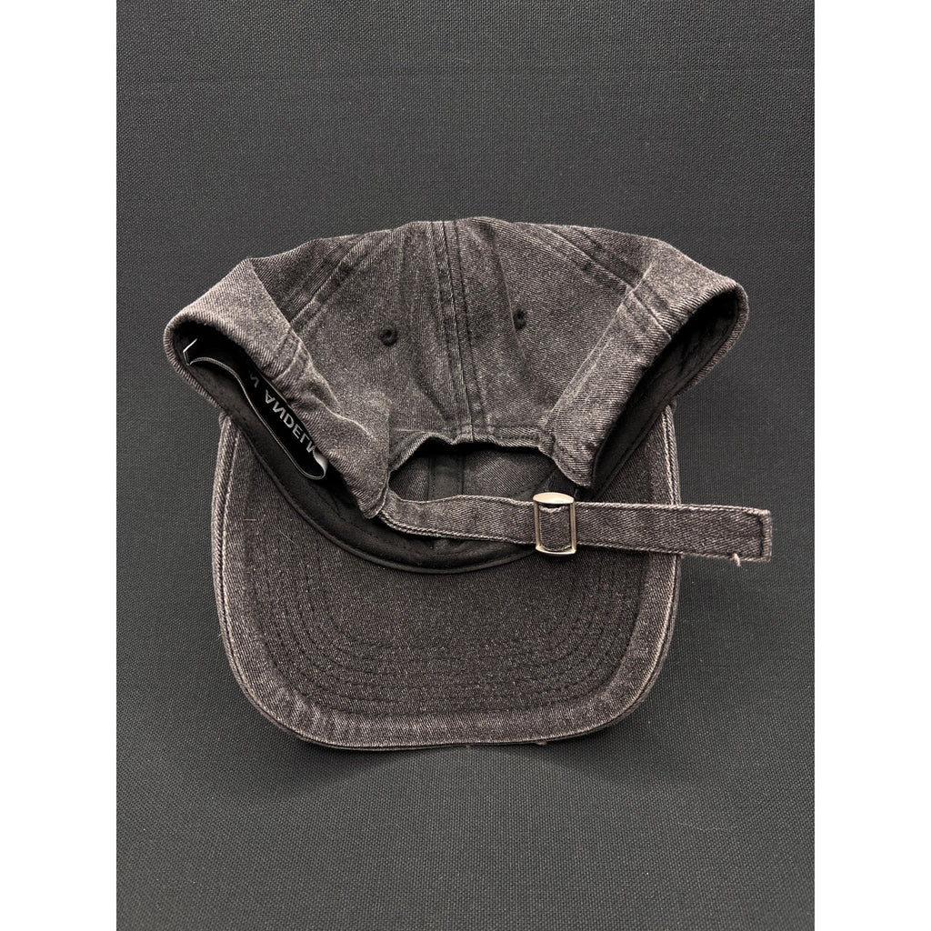Ann Andelman Distressed Black Denim Cap – Minimalist Monogram Logo Hat