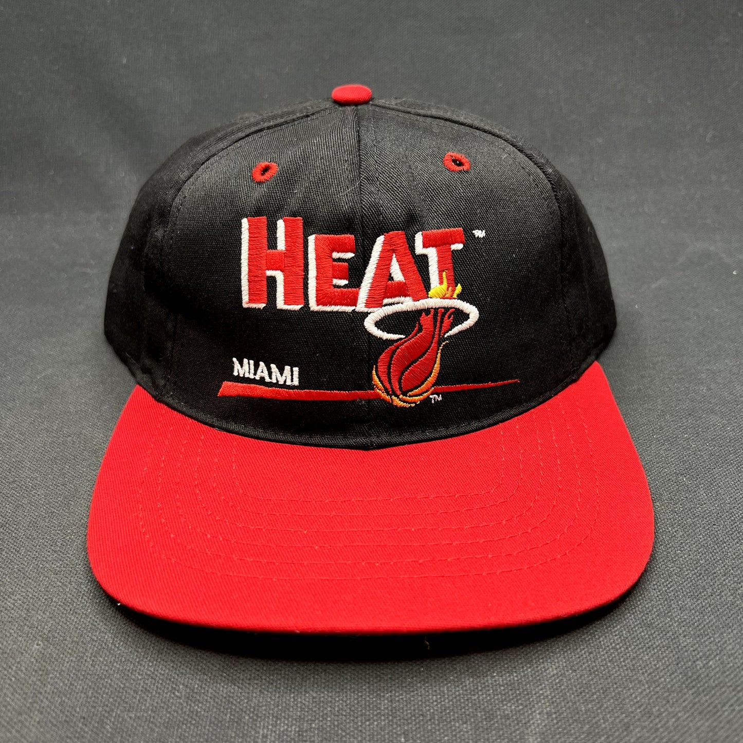 Vintage Miami Heat Twins Enterprise NBA Snapback Hat USA Made Black Red