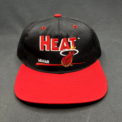 Vintage Miami Heat Twins Enterprise NBA Snapback Hat USA Made Black Red