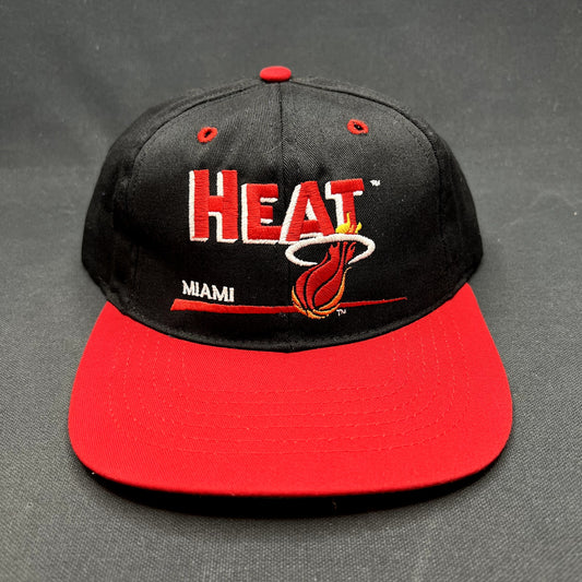 Vintage Miami Heat Twins Enterprise NBA Snapback Hat USA Made Black Red