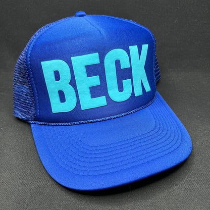 Vintage BECK Trucker Hat Blue Otto Snapback Graphic Foam Mesh Cap