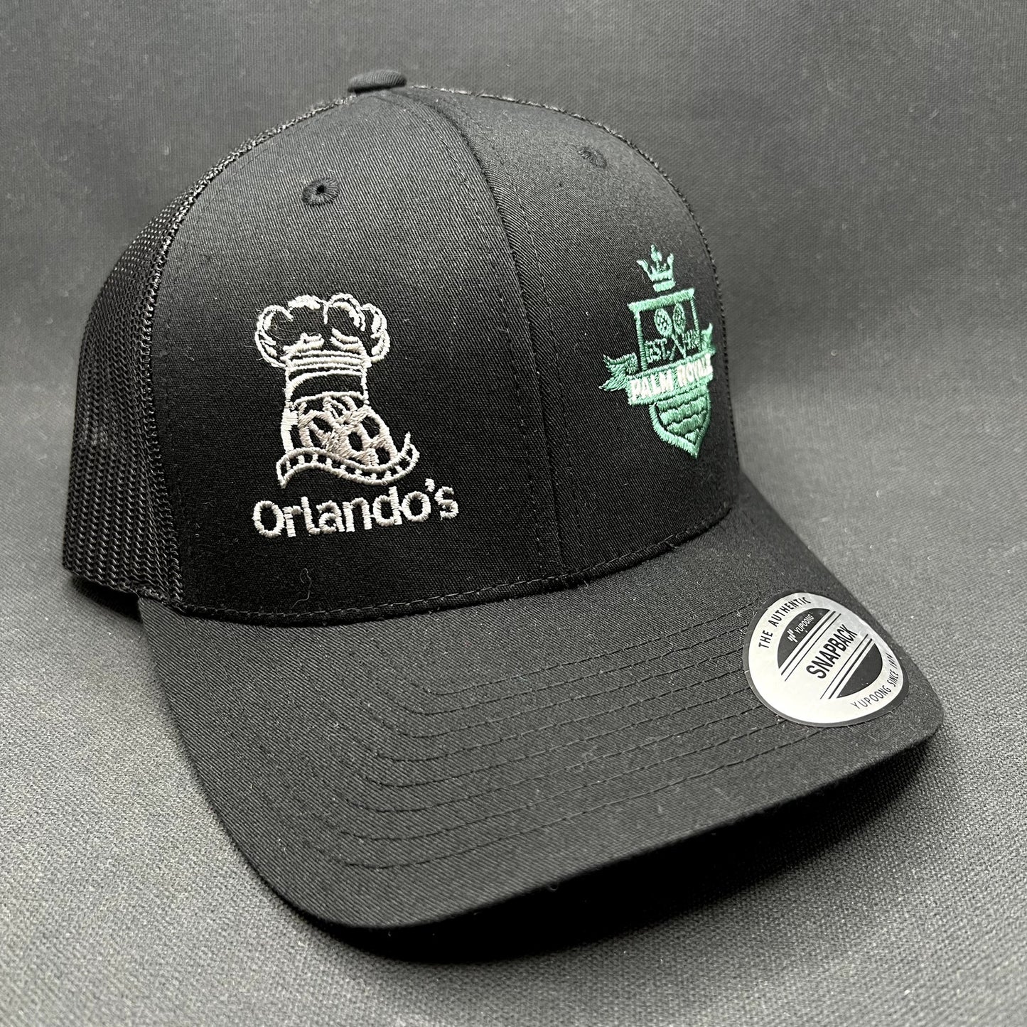 Orlando’s Palm Royale Trucker Snapback Hat Yupoong Black Mesh Cap