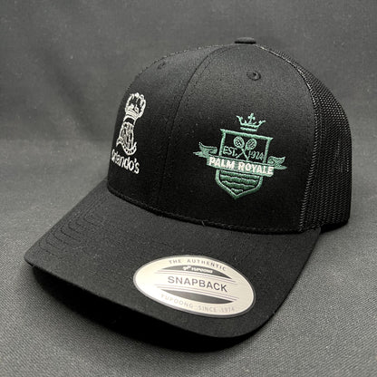 Orlando’s Palm Royale Trucker Snapback Hat Yupoong Black Mesh Cap
