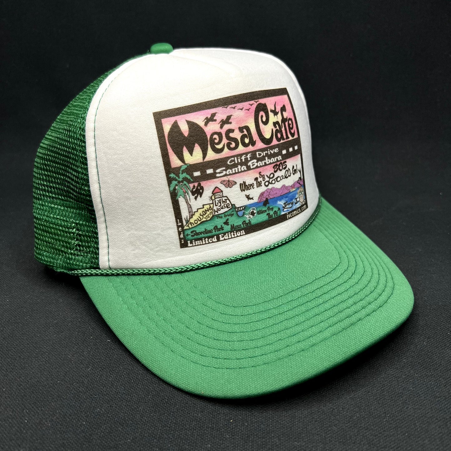 Mesa Cafe Santa Barbara Snapback Trucker Hat Green Logo SB 805