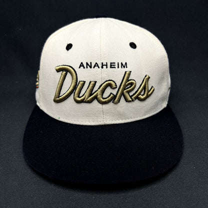 Anaheim Ducks Zephyr Script Snapback Hat NHL Hockey Cap White Black