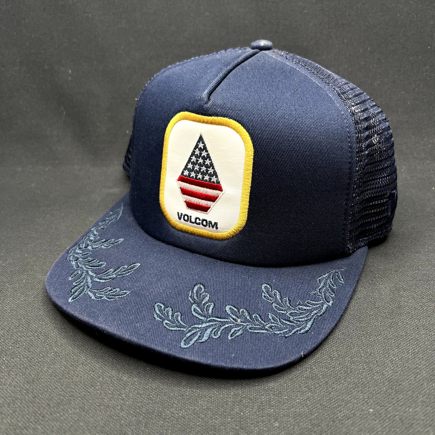 Volcom New Era 9FIFTY Trucker Snapback Hat USA Stone Navy