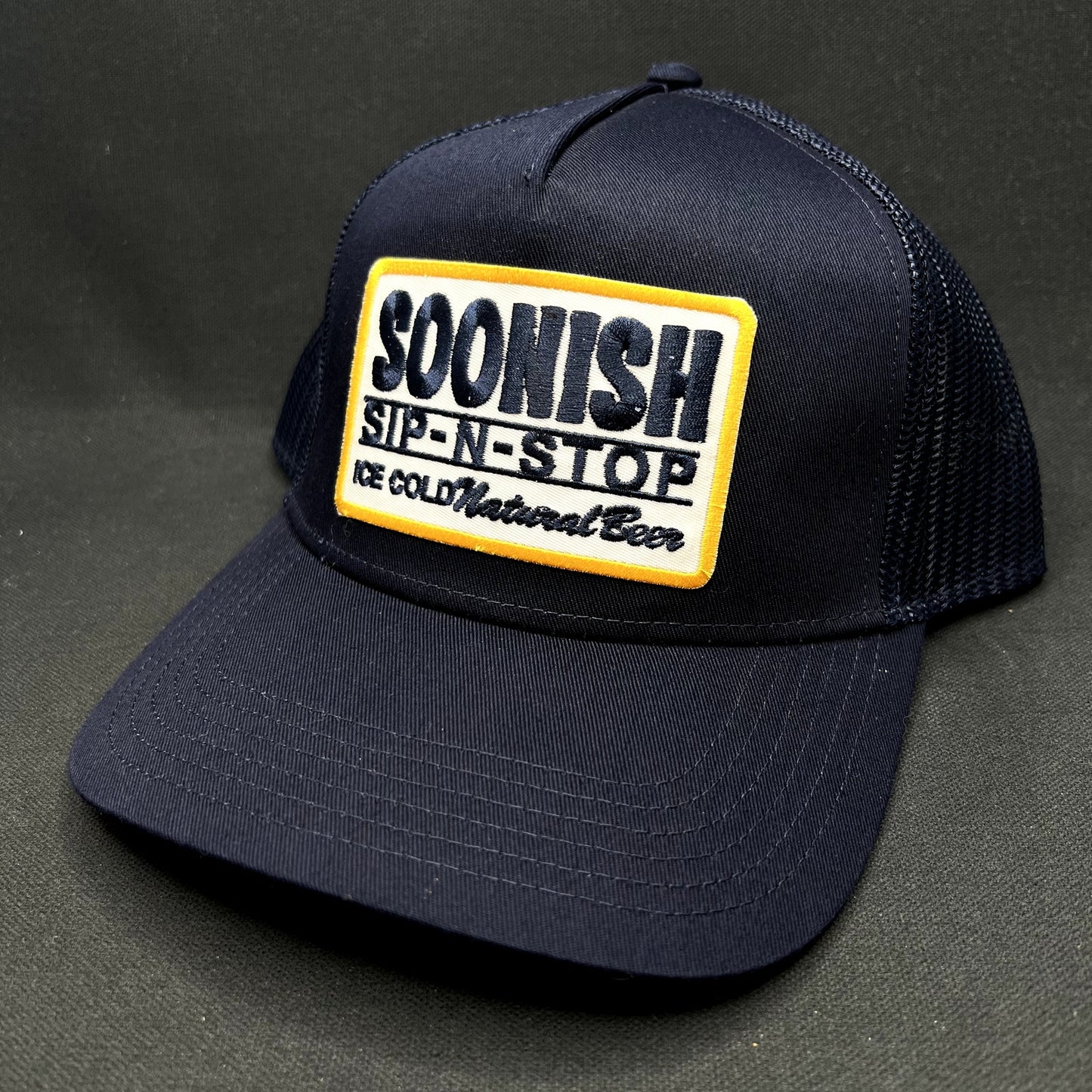 Soonish Sip-N-Stop Ice Cold Natural Beer Snapback Trucker Hat Otto