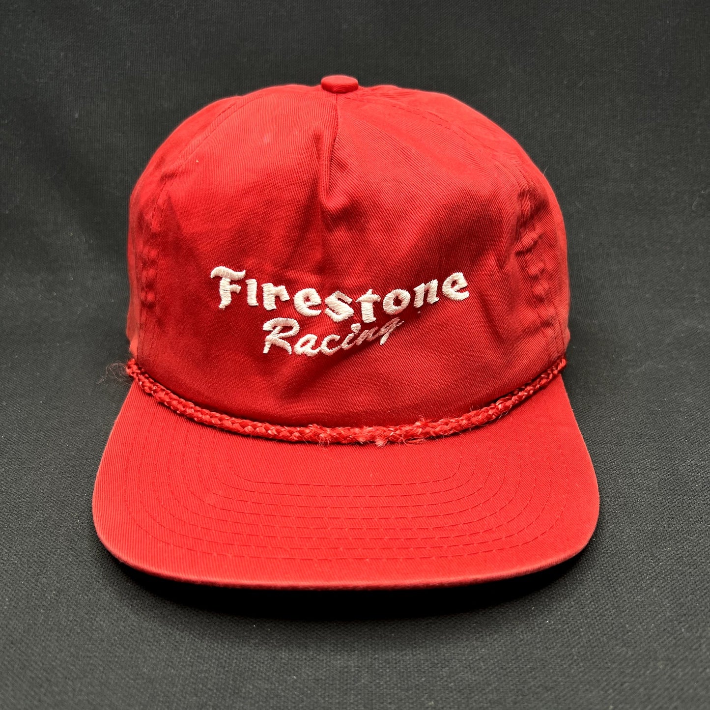 Vintage Firestone Racing Rope Snapback Hat Red IndyCar NASCAR Cap