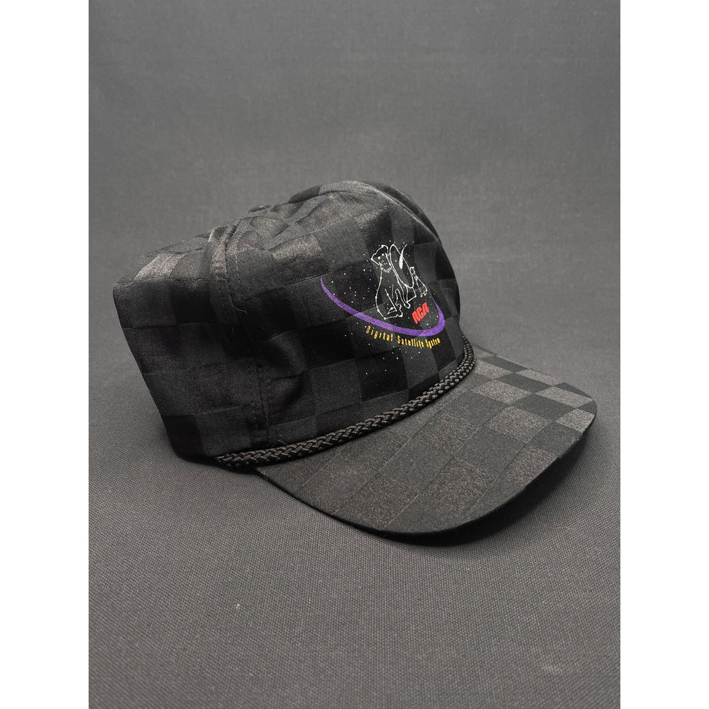 Vintage 1990s RCA DSS Satellite System Rope Hat – Black Checkered Taiwan Made