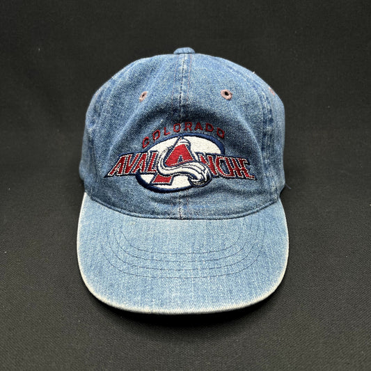 Vintage Colorado Avalanche Denim Strapback Hat NHL The Cap 90s Blue Jean