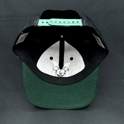 Vintage 90s Disney Store Mickey Mouse M Logo Snapback Hat Black Green Cap