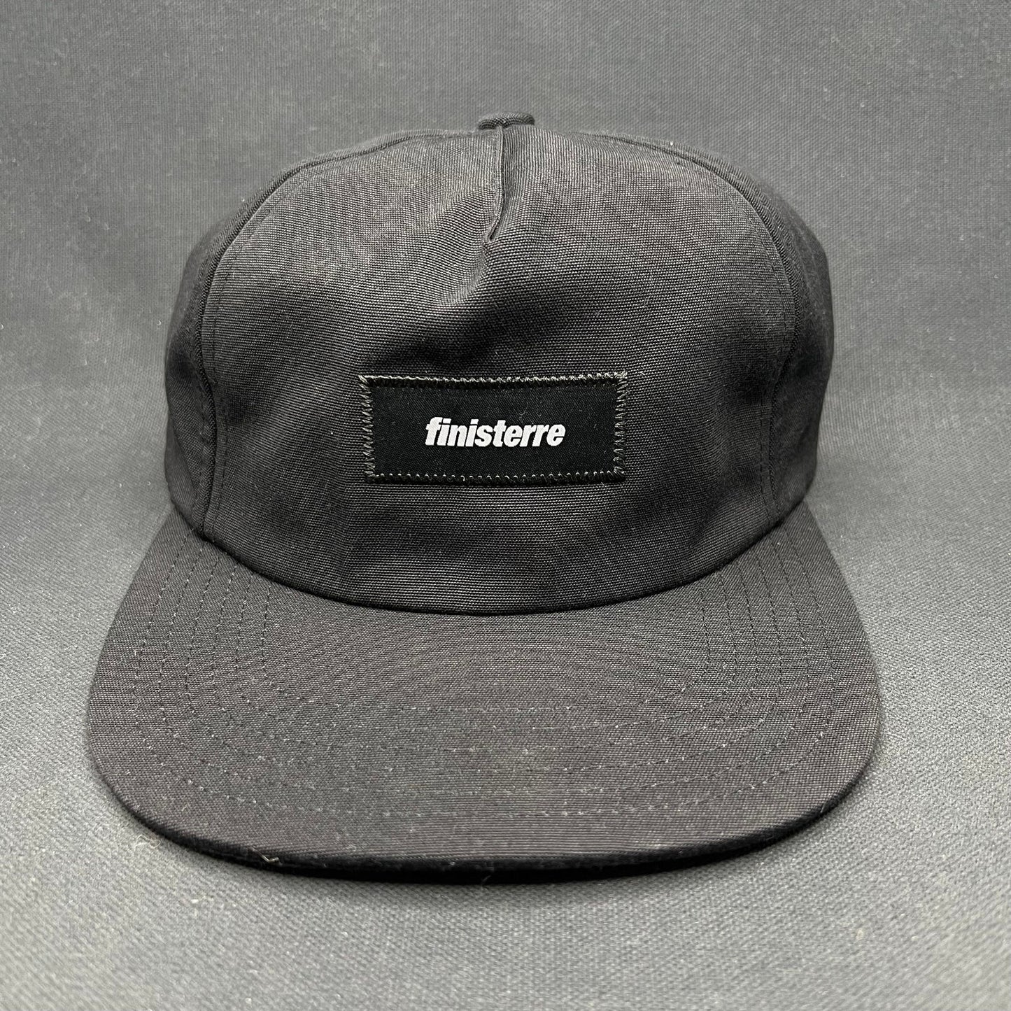 Finisterre 5 Panel Strapback Hat Black Recycled Canvas Patch Cap