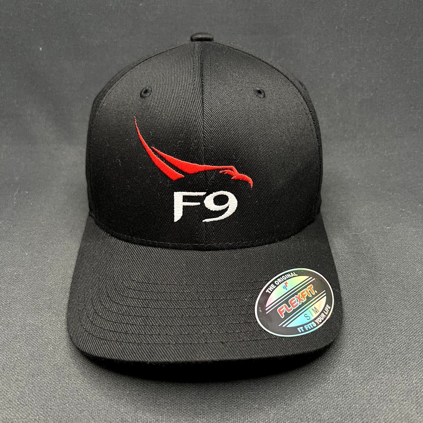 SpaceX Falcon 9 Flexfit Hat Black Red F9 Logo Official S/M SpaceX Employee