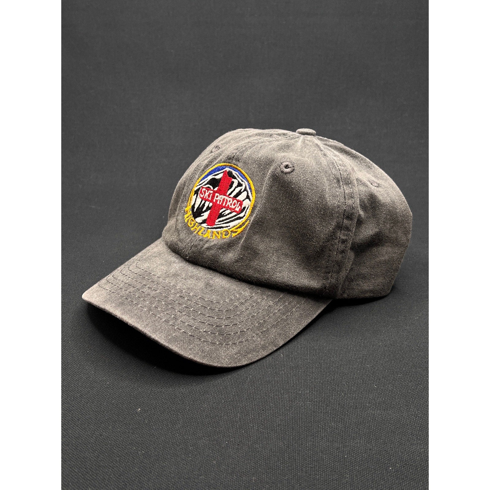 Vintage Highland Ski Patrol Washed Black Dad Hat – 100% Cotton Strapback