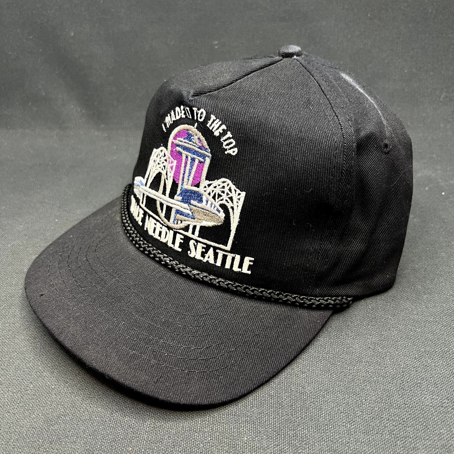 Vintage 90s Seattle Space Needle Snapback Hat Headliners Black USA Travel