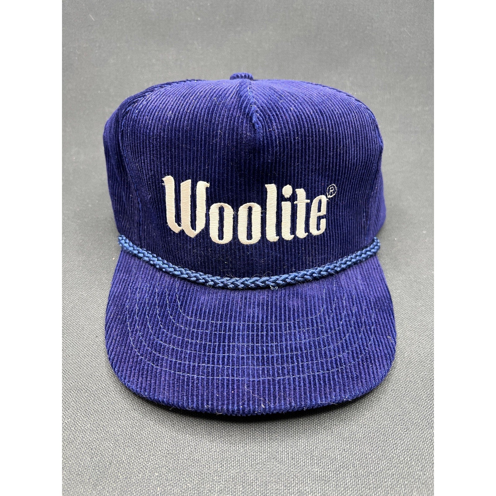 Rare Vintage Woolite Corduroy Hat – 1980s Calhead Zipperback Rope Cap (Blue)