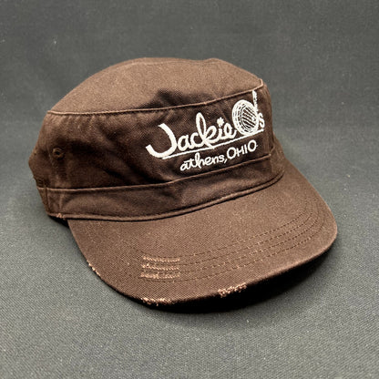 Vintage Jackie’s Athens Ohio Distressed Military Style Cap Brown Adjustable Hat