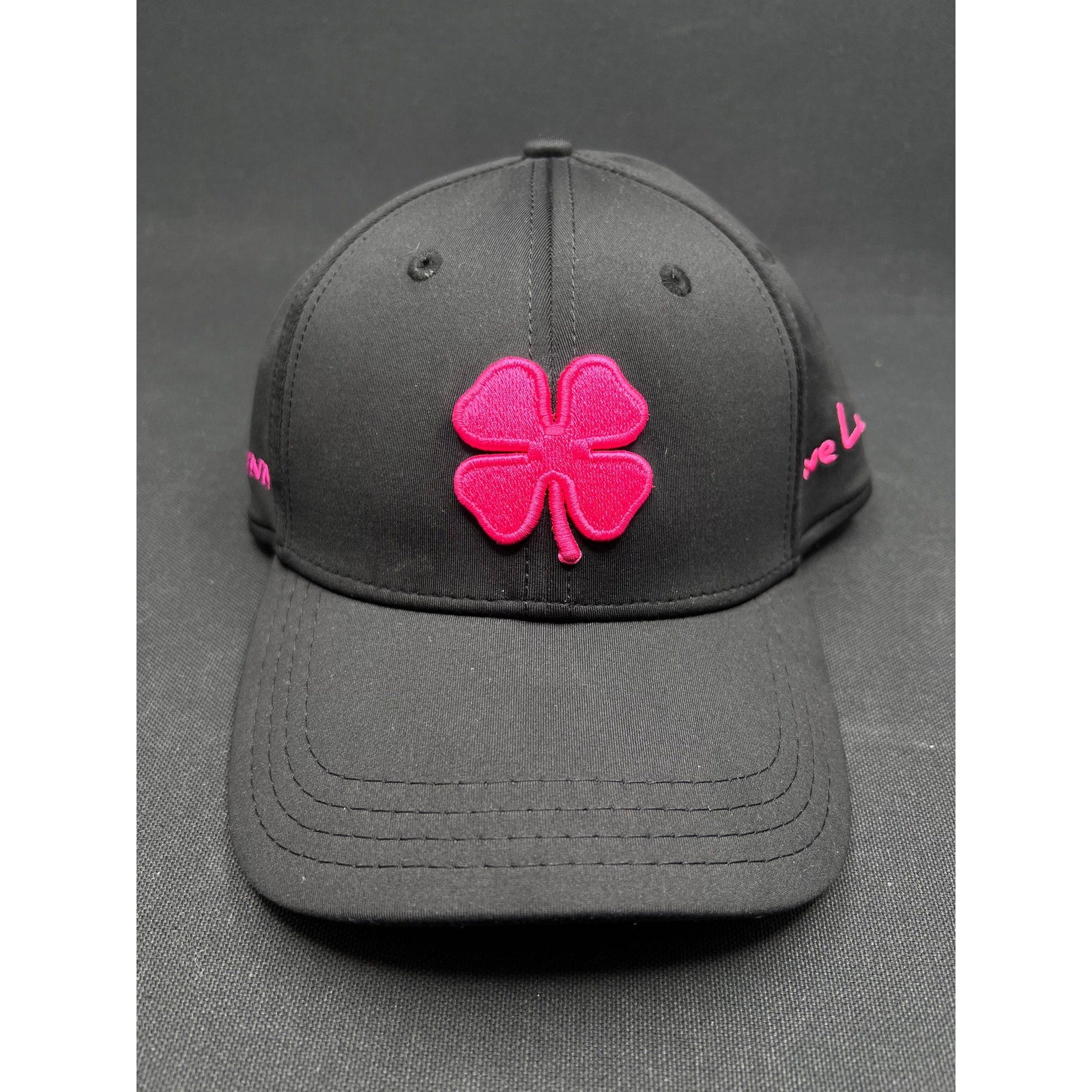 Black Clover “Live Lucky” Valley Inn Hat – Black & Pink 4-Leaf Clover S/M