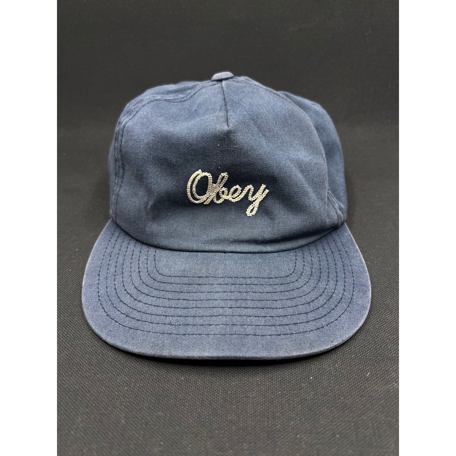 Obey Script Logo Hat – Classic Navy Cotton Blend Strapback (Made in Vietnam)