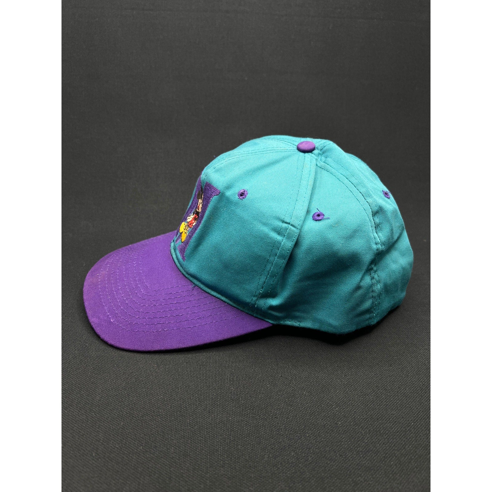 Vintage 1990s Mickey Mouse “M” Hat – Teal & Purple Snapback by Mickey Unlimited (Disney)