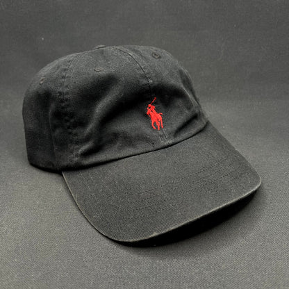 Polo Ralph Lauren Pony Strapback Hat Black Red Logo Adjustable Cap
