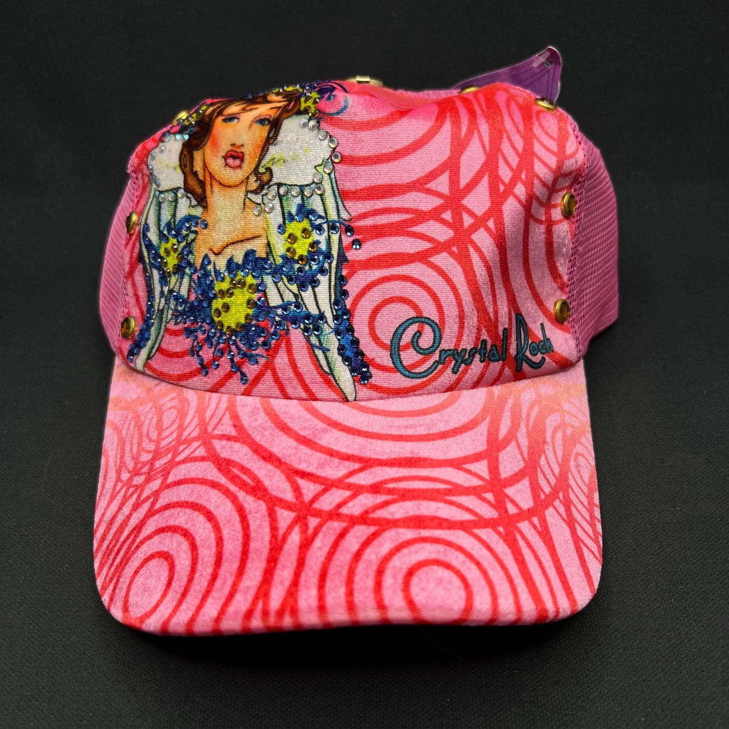 Crystal Rock Christian Audigier Pink Rhinestone Trucker Snapback Hat